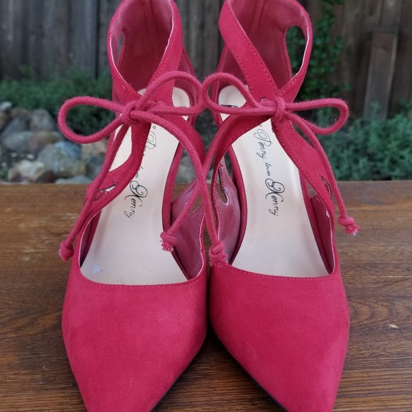 Penny Loves Kenny Red Faux Suede Heels with Tie * Women's Size 7.5 - Picture 3 of 7